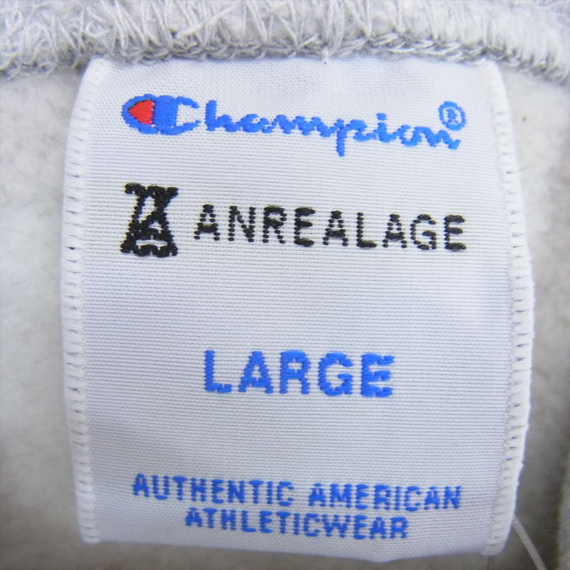 ANREALAGE アンリアレイジ C8-W134 × Champion チャンピオン パッチワーク 再構築 ロゴ刺繍 フーデッド スウェットシャツ フーディー パーカー グレー系 L【新古品】【未使用】【中古】