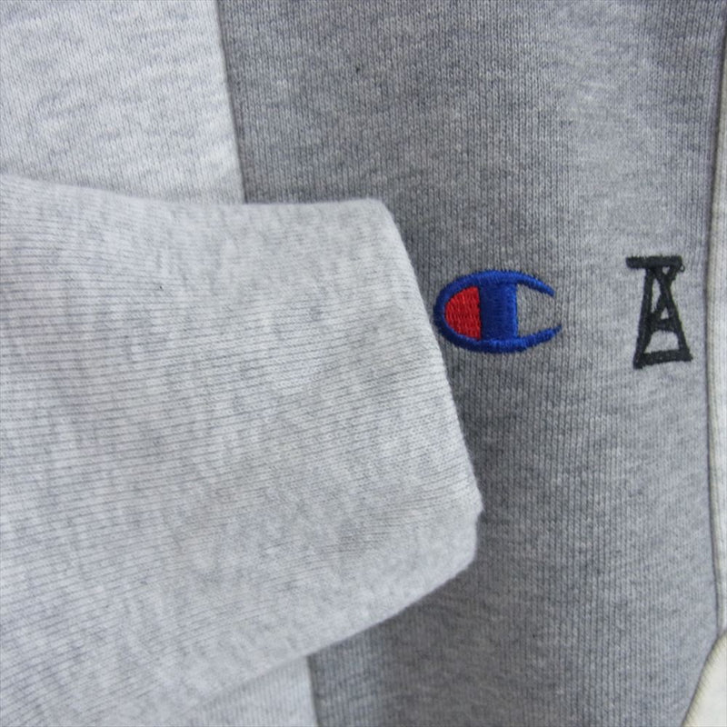 ANREALAGE アンリアレイジ C8-W134 × Champion チャンピオン パッチワーク 再構築 ロゴ刺繍 フーデッド スウェットシャツ フーディー パーカー グレー系 L【新古品】【未使用】【中古】