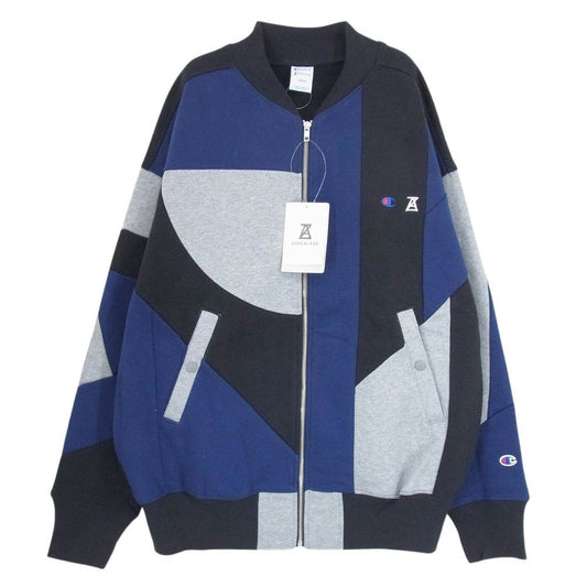 ANREALAGE アンリアレイジ C8-W050 × Champion チャンピオン ZIP SWEATSHIRT フルジップ スウェットシャツ ロゴ刺繍 パッチワーク 再構築 ブルゾン ジャケット ブラック系 L【新古品】【未使用】【中古】