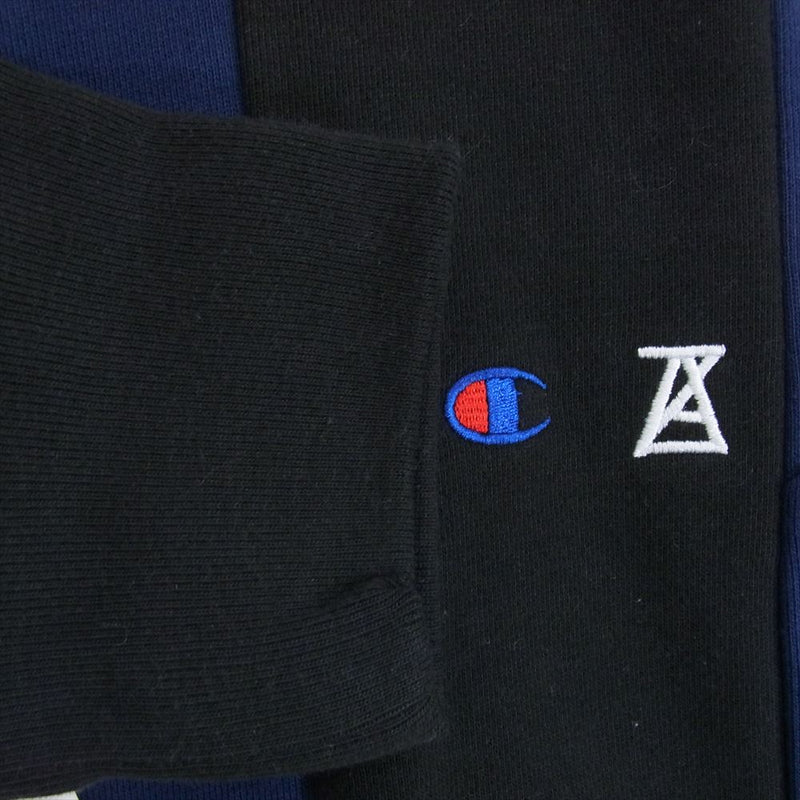 ANREALAGE アンリアレイジ C8-W050 × Champion チャンピオン ZIP SWEATSHIRT フルジップ スウェットシャツ ロゴ刺繍 パッチワーク 再構築 ブルゾン ジャケット ブラック系 L【新古品】【未使用】【中古】