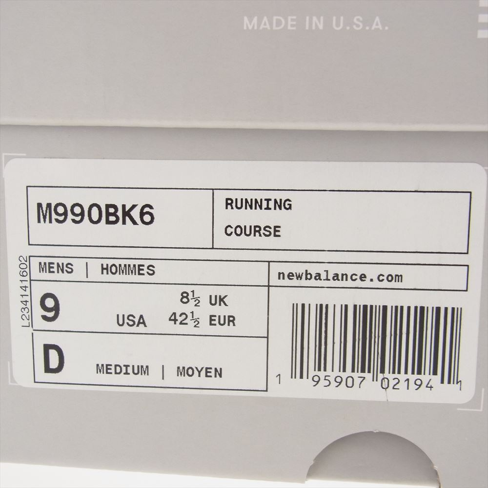 NEW BALANCE ニューバランス M990BK6 990 V6 Black with Shoelace ローカット スニーカー ブラック系 27cm【美品】【中古】