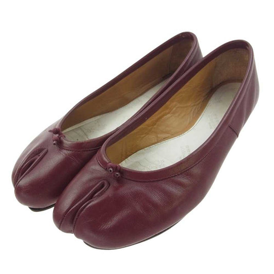 MAISON MARGIELA メゾンマルジェラ TABI タビ リボン レザー  バレリーナ フラット バレエシューズ エンジ系 36【中古】