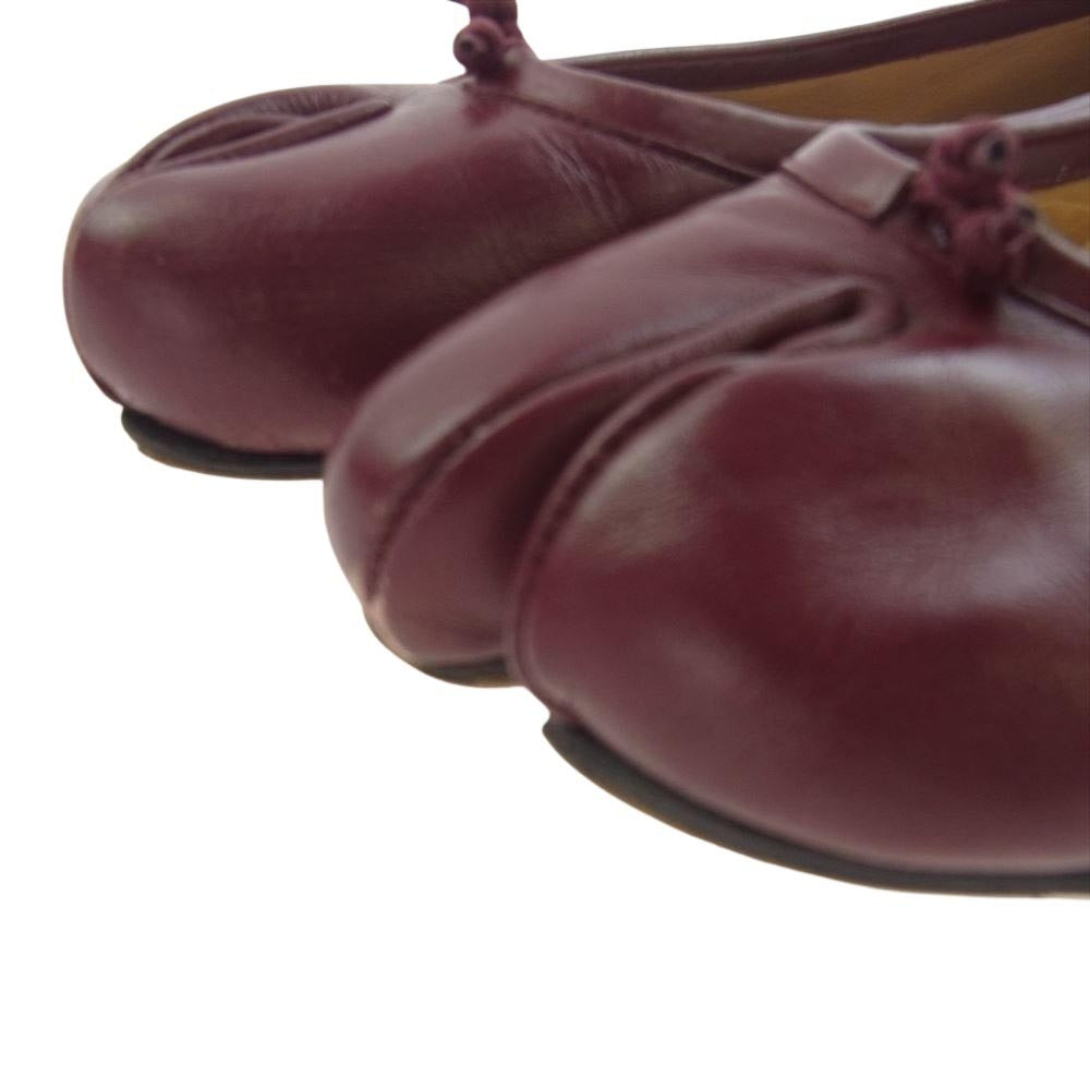 MAISON MARGIELA メゾンマルジェラ TABI タビ リボン レザー  バレリーナ フラット バレエシューズ エンジ系 36【中古】