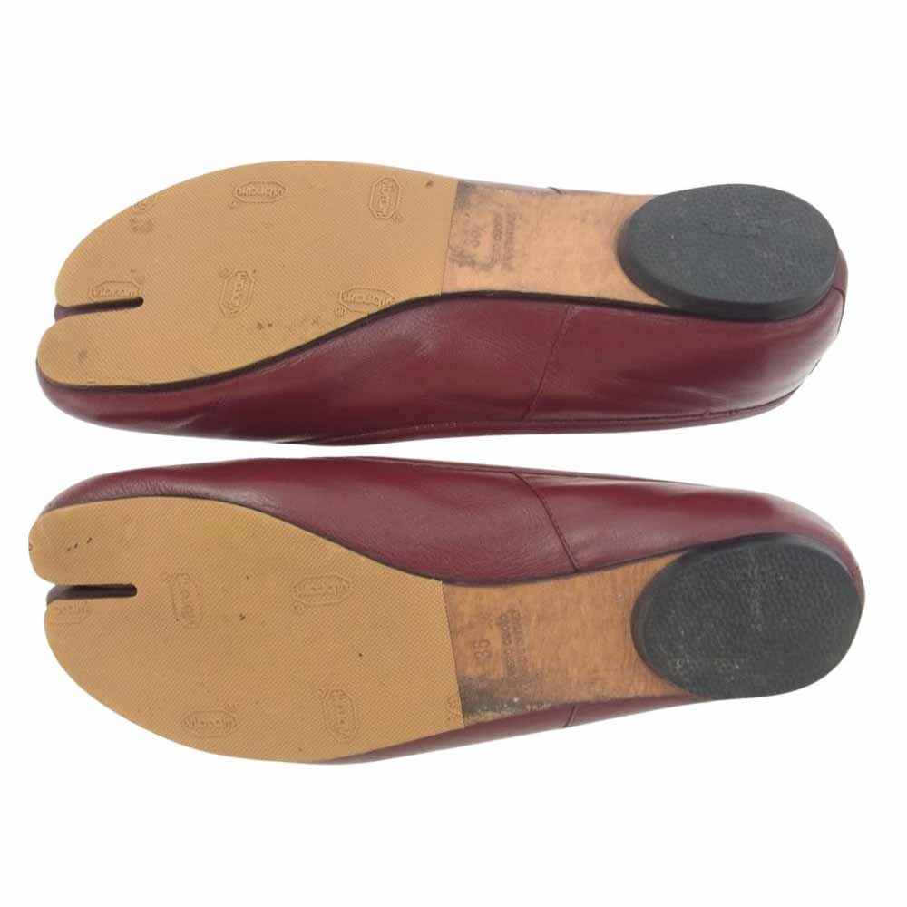 MAISON MARGIELA メゾンマルジェラ TABI タビ リボン レザー  バレリーナ フラット バレエシューズ エンジ系 36【中古】