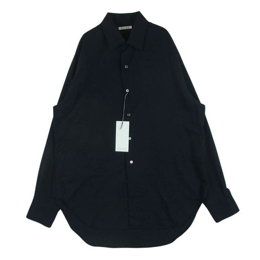 ユーゲン SHIRT074 ALAN WOOL ONE-PIECE COLLAR SHIRT ウール ワンピース カラー 長袖 シャツ ダークネイビー系 2【新古品】【未使用】【中古】