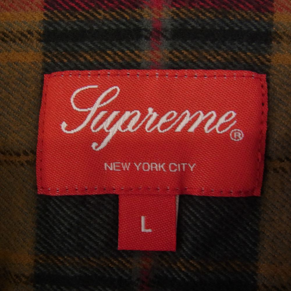 Supreme シュプリーム 22AW Plaid Flannel Shirt ロゴ刺繍 長袖 フランネル シャツ ブラウン系 グレー系 L【中古】