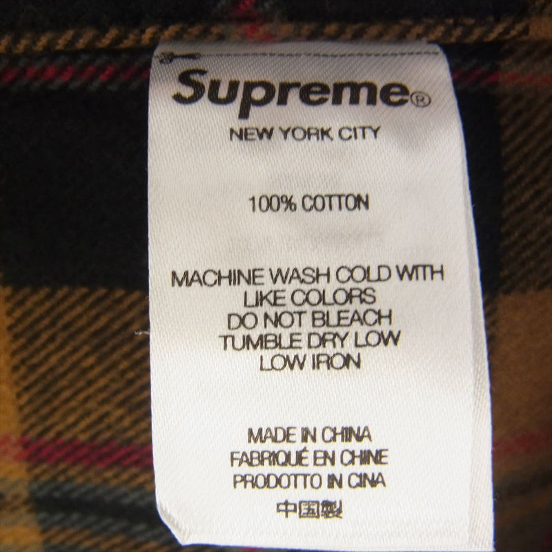 Supreme シュプリーム 22AW Plaid Flannel Shirt ロゴ刺繍 長袖 フランネル シャツ ブラウン系 グレー系 L【中古】