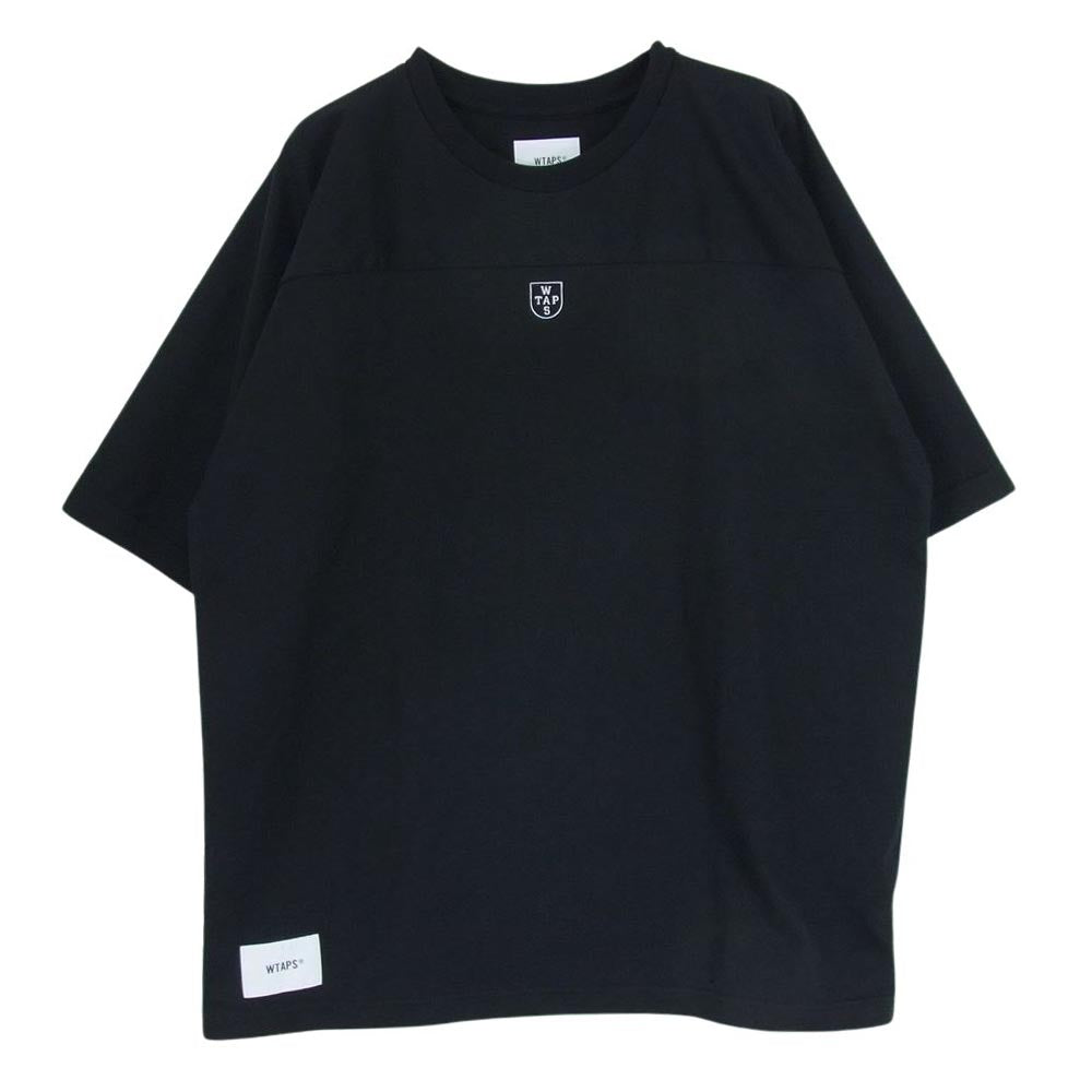 WTAPS ダブルタップス 22AW 222ATDT-CSM05 QB/SS/CTPL.CRST クォーターバック ショートスリーブ クルーネック フットボール Tシャツ バック ロゴ 半袖  ブラック系 X03【美品】【中古】