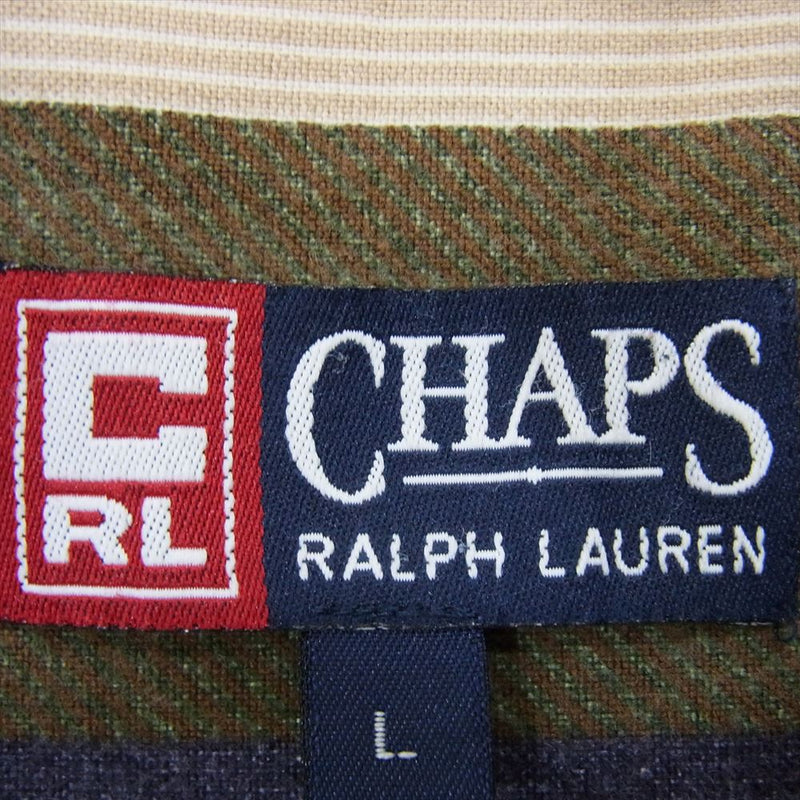 CHAPS Ralph Lauren ストライプ コットン 長袖 ロングスリーブ シャツ カーキ系 L【中古】