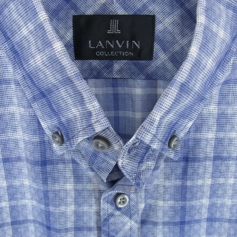 LANVIN ランバン COLLECTION ボタンダウン チェック 長袖 シャツ ブルー系 LB【中古】