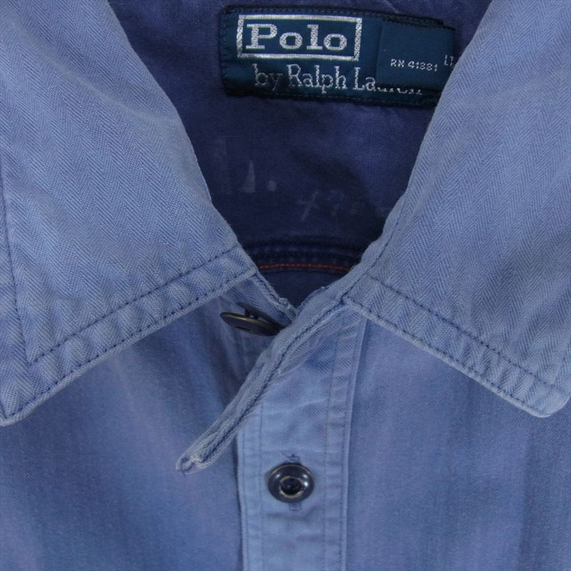 POLO RALPH LAUREN ポロ・ラルフローレン HBT ヘリンボーン ワークシャツ ブルー系 S【中古】