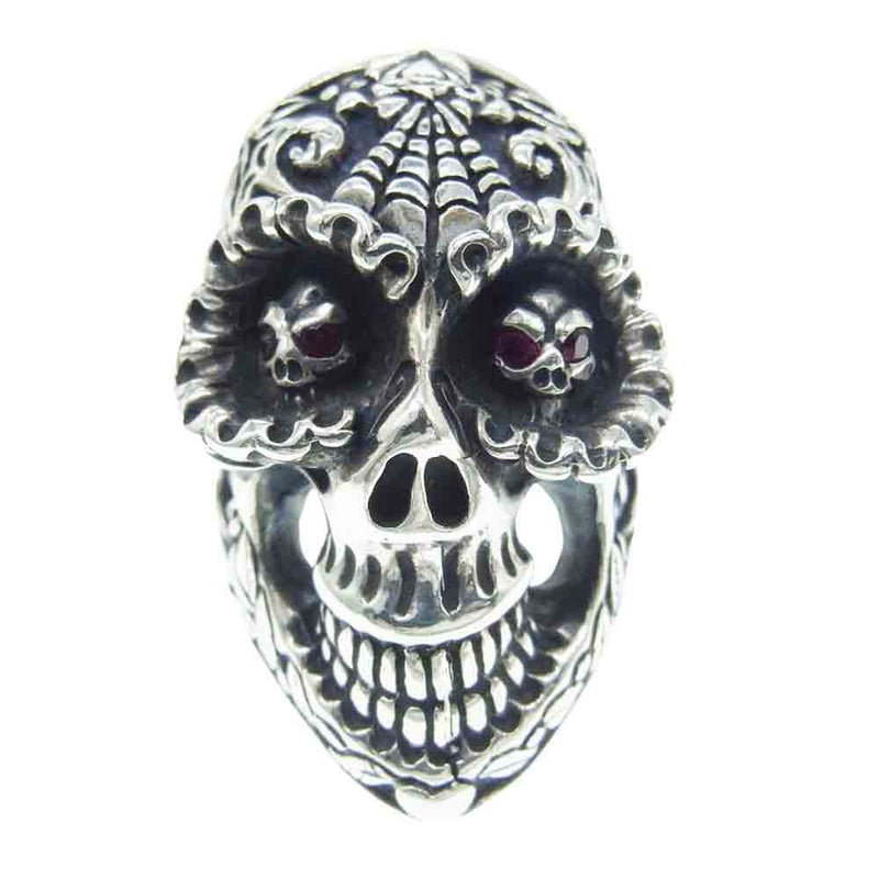 BILL WALL LEATHER ビルウォールレザー R407 ギャランティ付属 Day of the Dead Ruby Stones Master Skull Ring デイオブザデッド ルビーストーン メキシカン マスタースカル リング シルバー系 20号【中古】