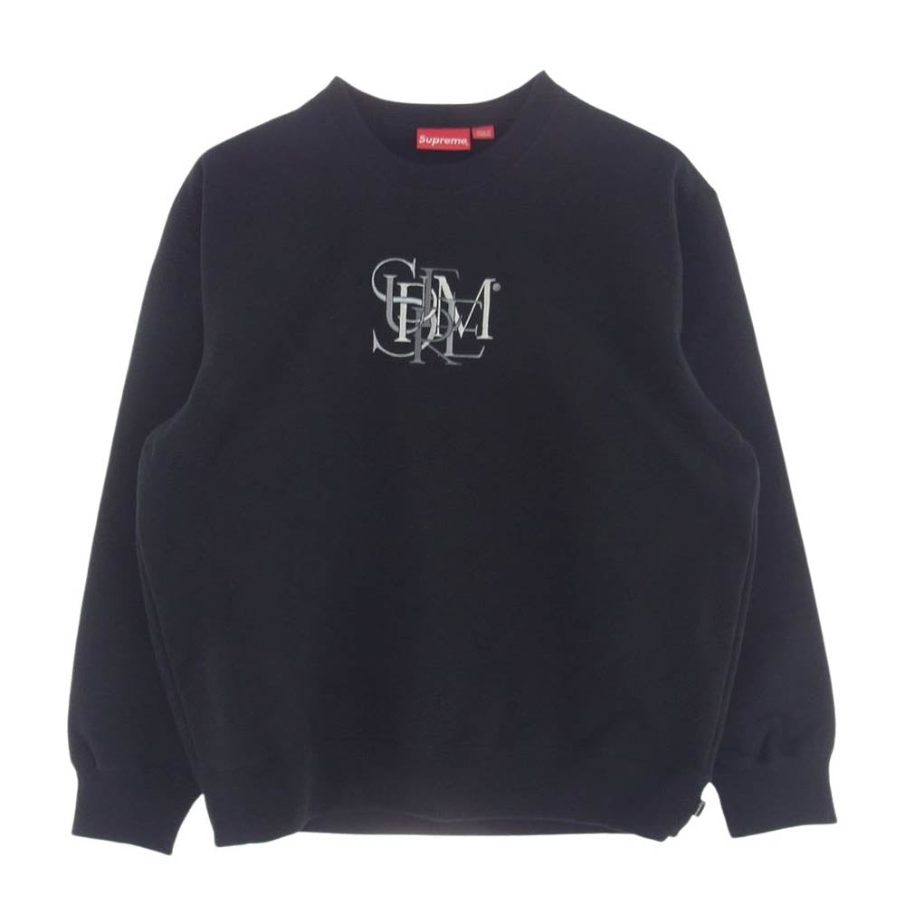 Supreme シュプリーム 22SS Overlap Crewneck オーバーラップ クルーネック 刺?ロゴ 長袖 スウェット トレーナー ブラック系 M【美品】【中古】