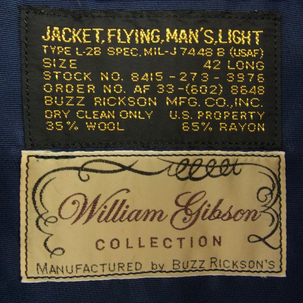 Buzz Rickson's バズリクソンズ BR13175 WILLIAM GIBSON COLLECTION Type BLACK L-2B LONG ウィリアムギブソン フライト ジャケット ロング ブラック系 42【中古】