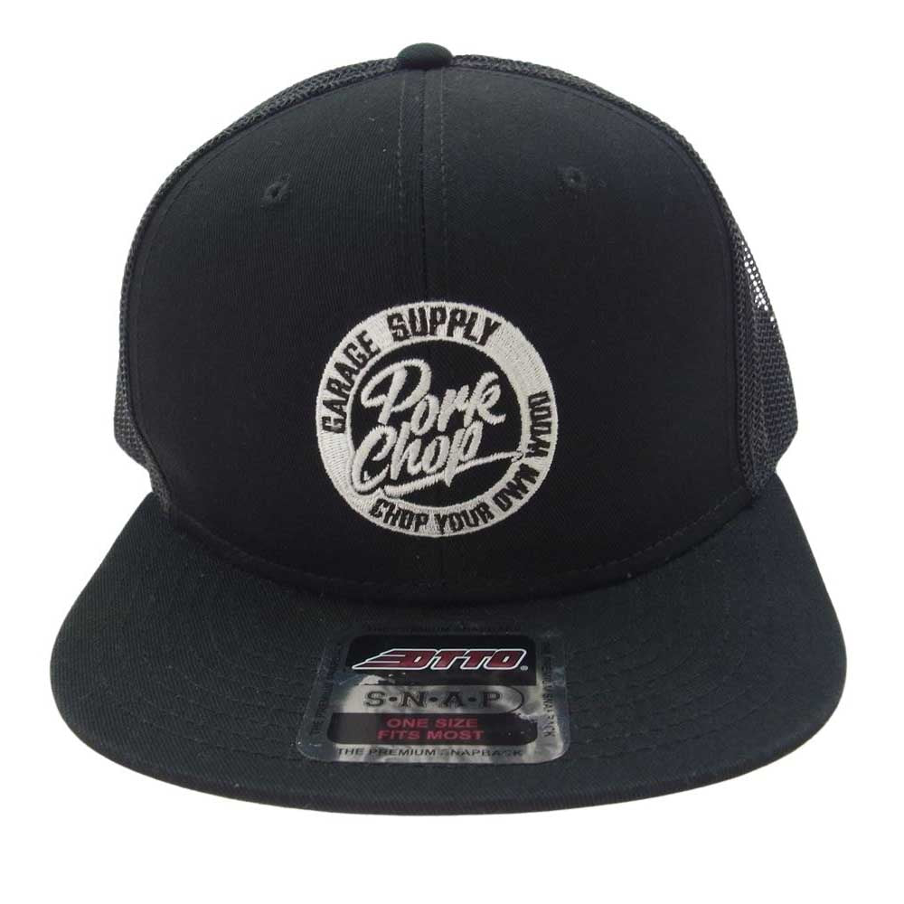 ポークチョップガレージサプライ STENCIL CS MESH CAP ステンシル サークルロゴ メッシュキャップ 帽子 ブラック系【極上美品】【中古】