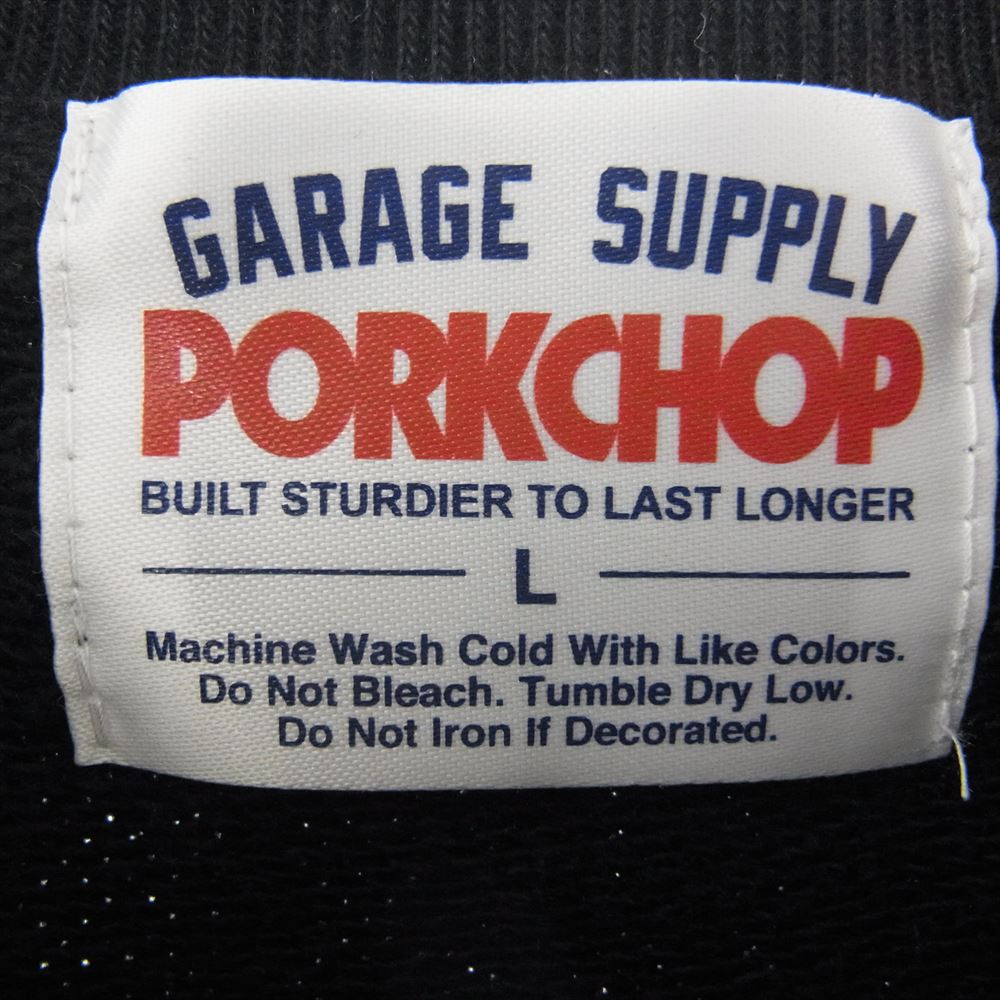 ポークチョップガレージサプライ PORK FRONT SWEAT ポークフロント クルーネック スウェット トレーナー ブラック系 L【美品】【中古】