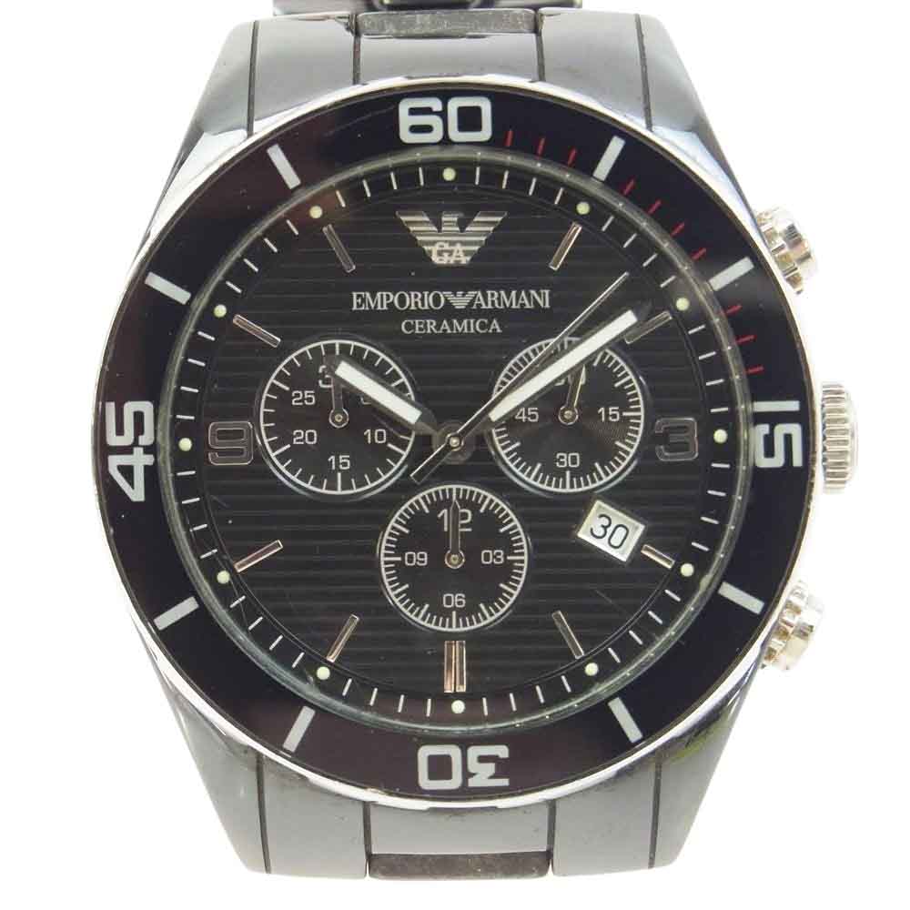 Emporio Armani エンポリオ・アルマーニ AR-1421 CERAMICA セラミカ クロノグラフ アナログ クォーツ ウォッチ 時計 ブラック系 シルバー系【中古】