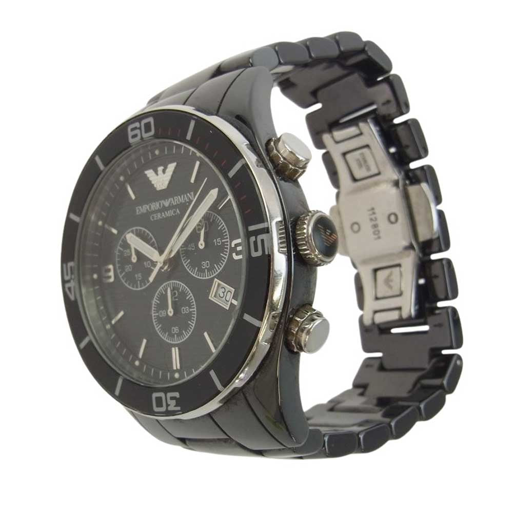 Emporio Armani エンポリオ・アルマーニ AR-1421 CERAMICA セラミカ クロノグラフ アナログ クォーツ ウォッチ 時計 ブラック系 シルバー系【中古】