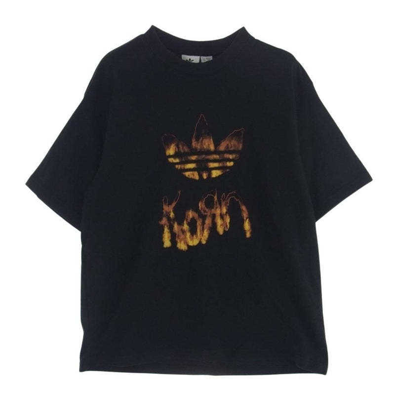 adidas アディダス IN9098 × KoRn T SHIRT コーン ホップスコッチロゴ プリント 半袖 クルーネック Tシャツ ブラック系 KR/M  175/96A【中古】