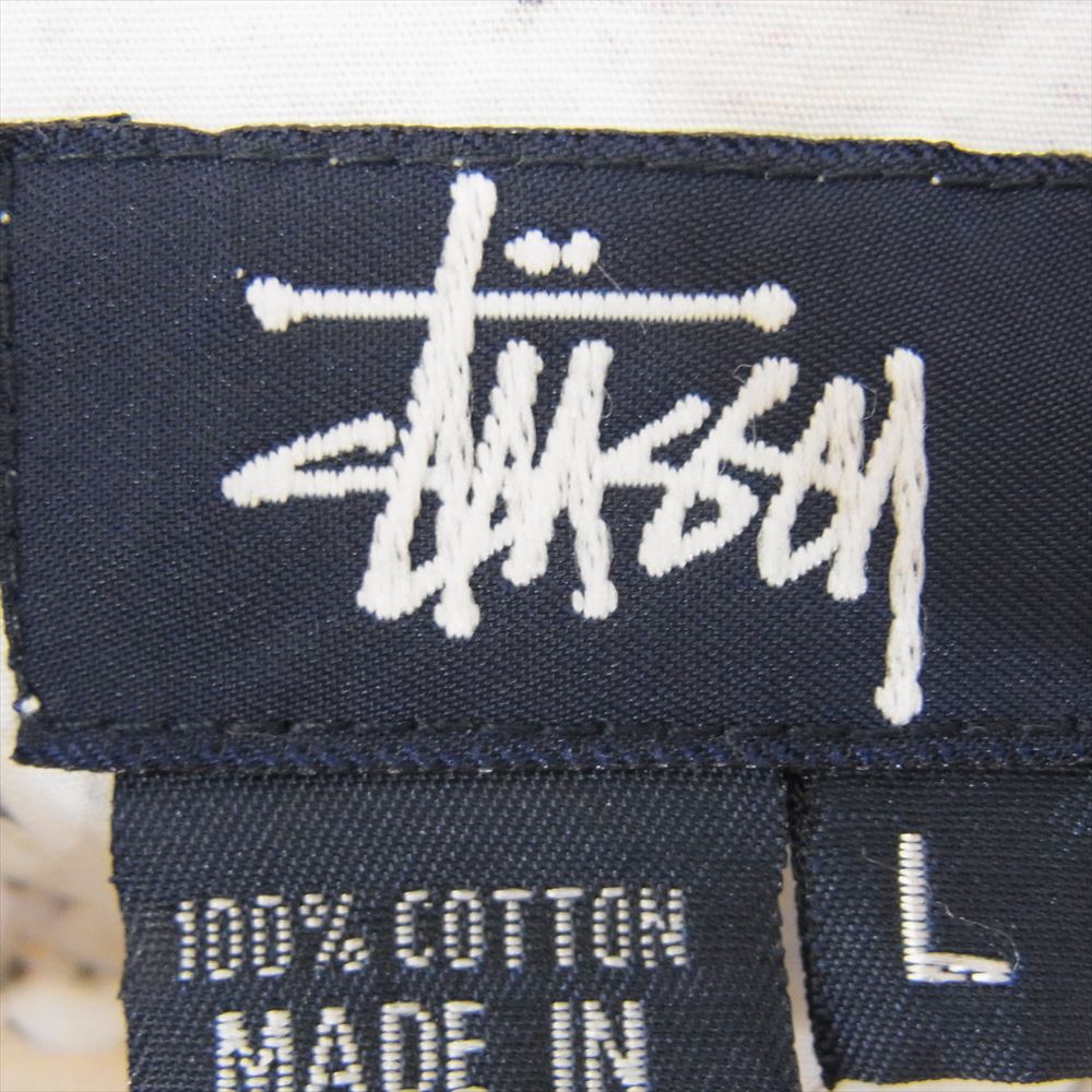 STUSSY ステューシー 90s 00s 紺タグ  バンク フォト プリント 総柄 半袖 シャツ  ホワイト系 L【中古】