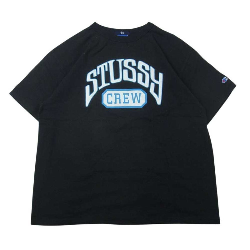 STUSSY ステューシー × Champion チャンピオン CREW 仙台チャプト オープン記念 カレッジ 半袖 Tシャツ ブラック系 L【中古】