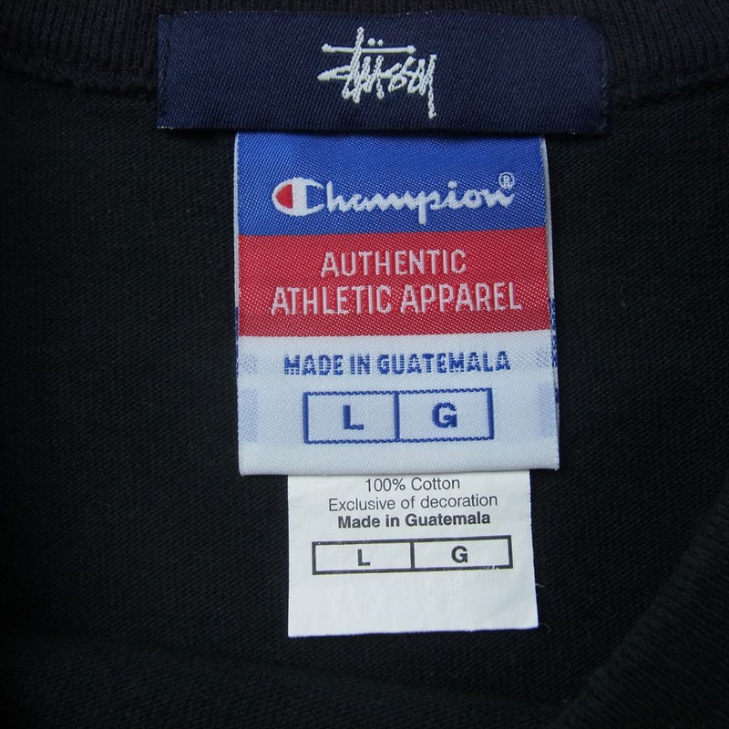 STUSSY ステューシー × Champion チャンピオン CREW 仙台チャプト オープン記念 カレッジ 半袖 Tシャツ ブラック系 L【中古】