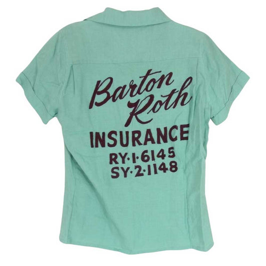 ヴィンテージ 50s～60s VINTAGE ヴィンテージ レディース 半袖 ボーリング シャツ グリーン系 サイズ表記無【中古】