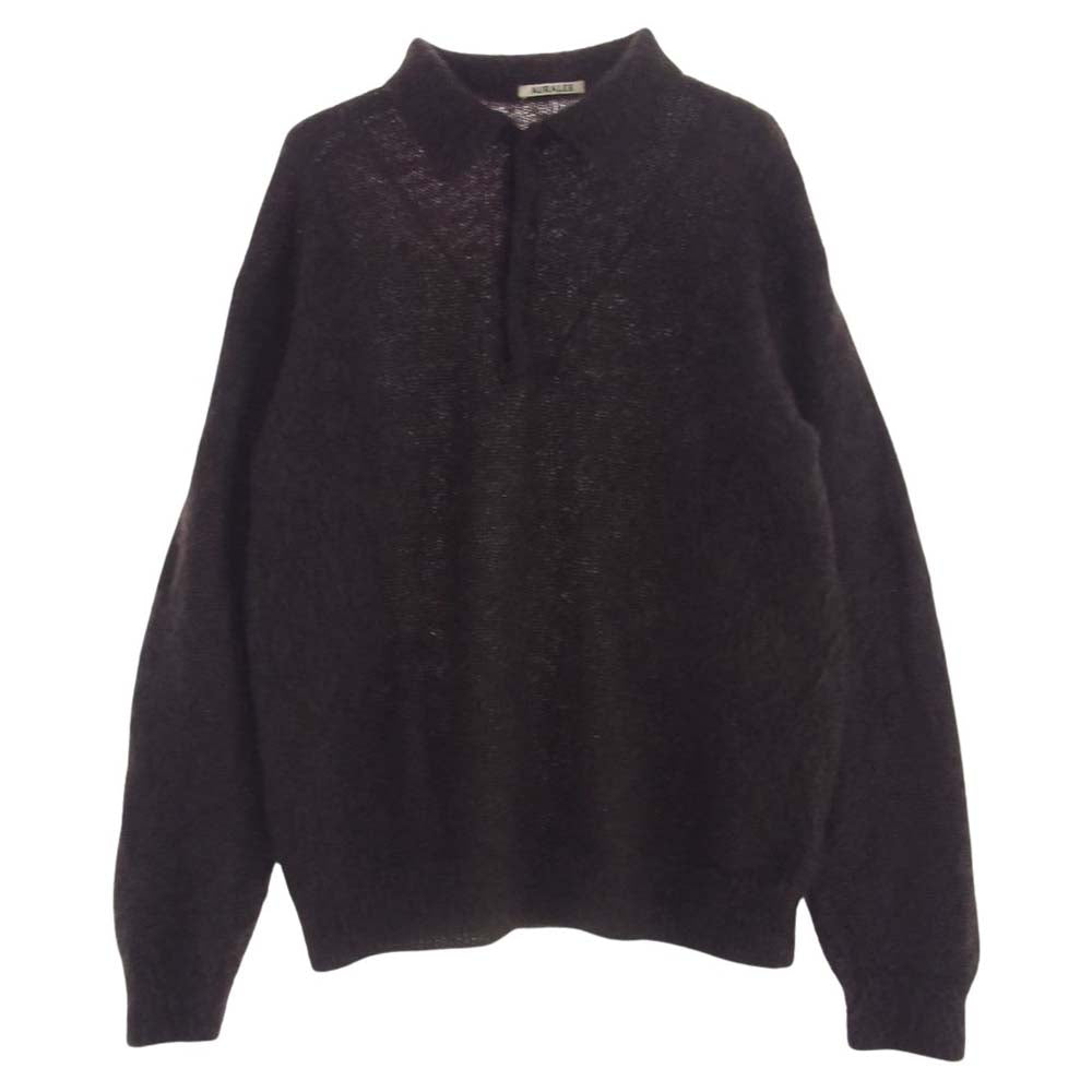 AURALEE オーラリー 22AW A22AP02KM BRUSHED SUPER KID MOHAIR KNIT POLO ブラッシュド キッドモヘア モヘヤ ニット プルオーバー ダークブラウン系 5【中古】