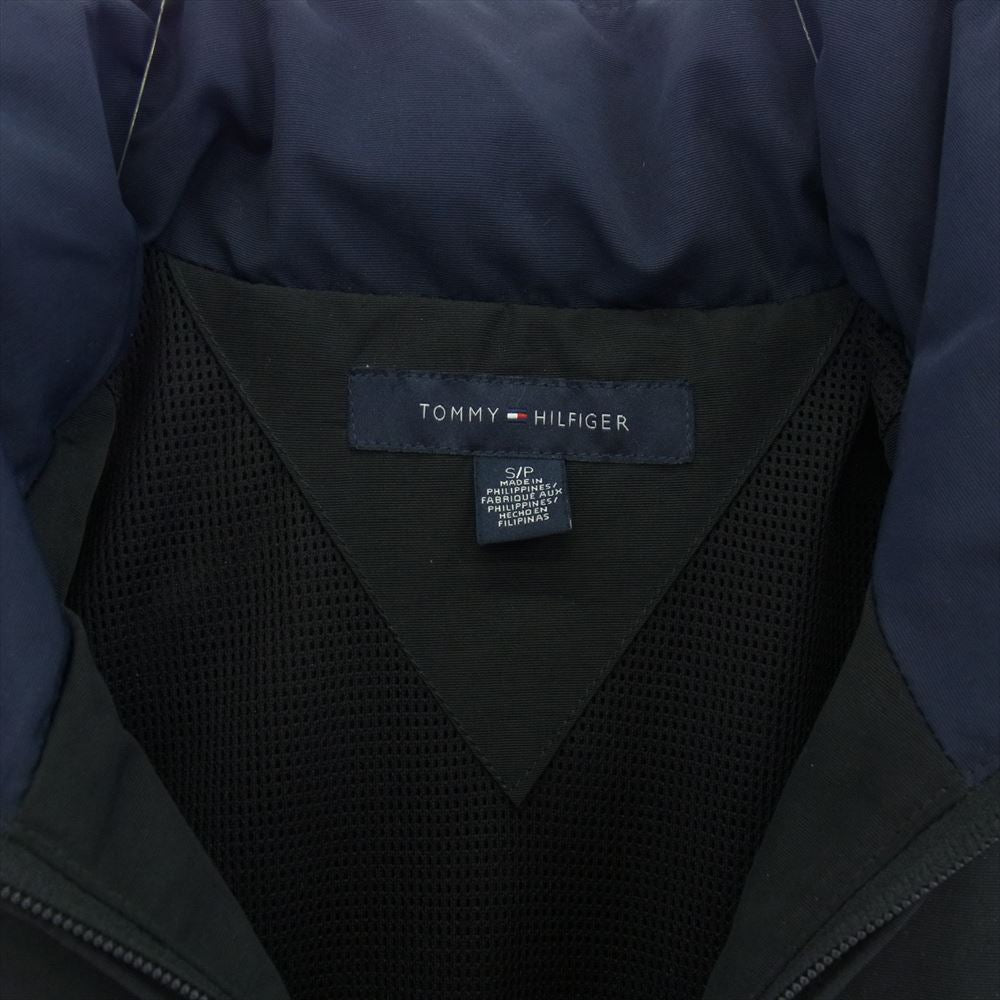 TOMMY HILFIGER トミーヒルフィガー C837830442 017 ロゴ刺繍 襟ロゴ フード収納可能 スタンドカラー ナイロン フルジップ ジャケット ブルゾン ネイビー系 S【中古】