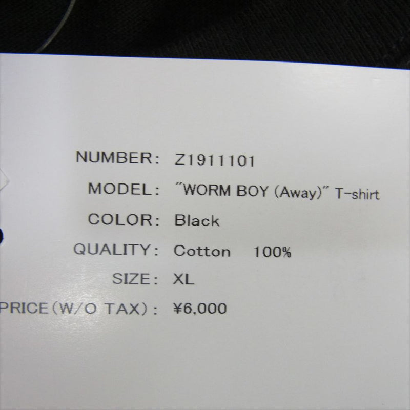 アップルバム Z1911101 WORM BOY ウォーム ボーイ プリント 半袖 Tシャツ ブラック系 XL【新古品】【未使用】【中古】