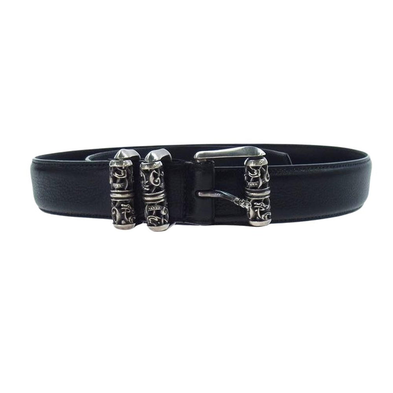 CHROME HEARTS クロムハーツ（原本無） ケルティック ローラー レザーベルト 33インチ ブラック系【中古】