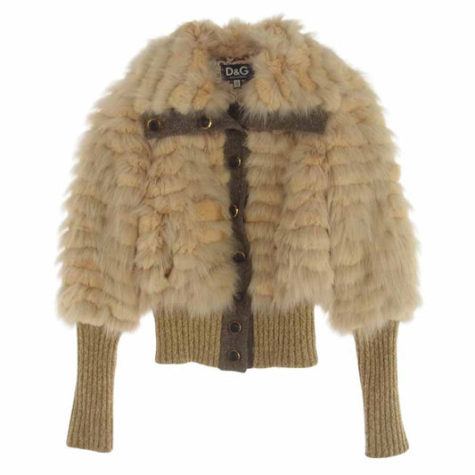 DOLCE&GABBANA ドルチェアンドガッバーナ ファー切替 カーディガン ネップウール ハイネック ジャケット ブラウン系 38【中古】