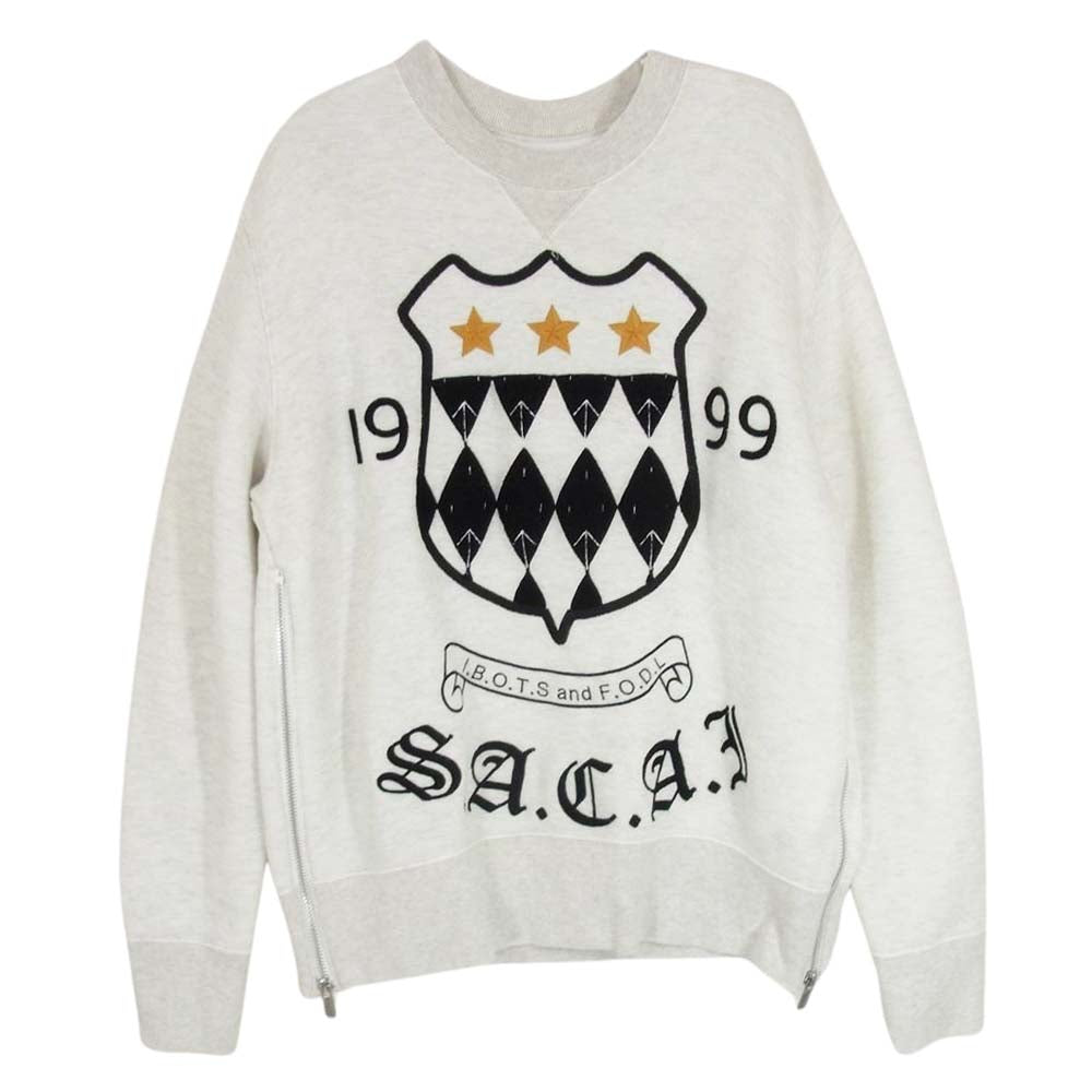 Sacai サカイ 18-04187 エンブレム サイドジップ ロゴ クルーネック トレーナー スウェット グレー系 2【中古】