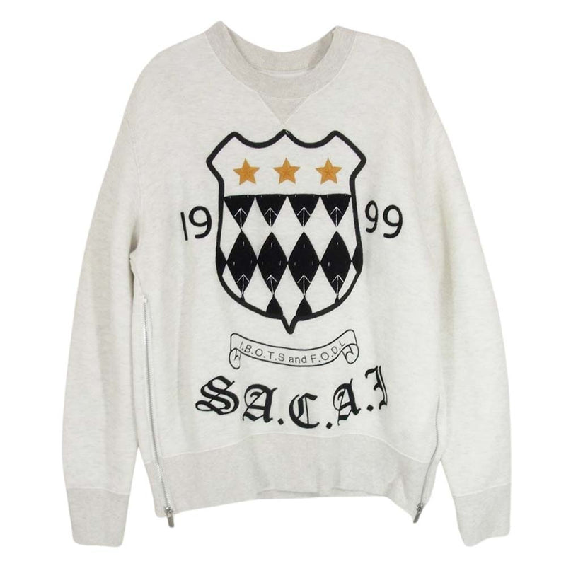 Sacai サカイ 18-04187 エンブレム サイドジップ ロゴ クルーネック トレーナー スウェット グレー系 2【中古】