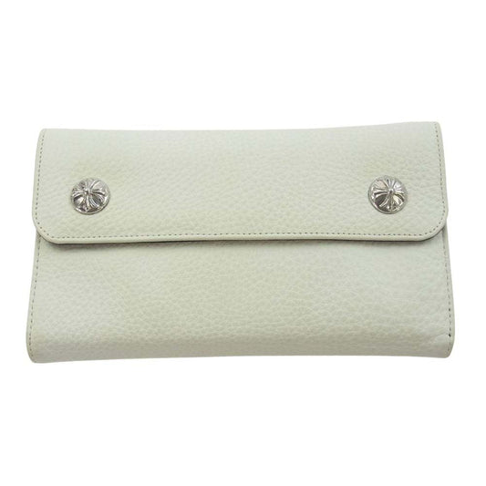 CHROME HEARTS クロムハーツ（原本無） WAVE CROSS BALL ウェーブ クロスボール レザー ウォレット 財布 ホワイト系【中古】
