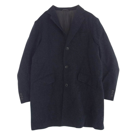 Eddie Bauer エディー・バウアー MOON Woven in England ツイード ウール コート ネイビー系 XL【中古】
