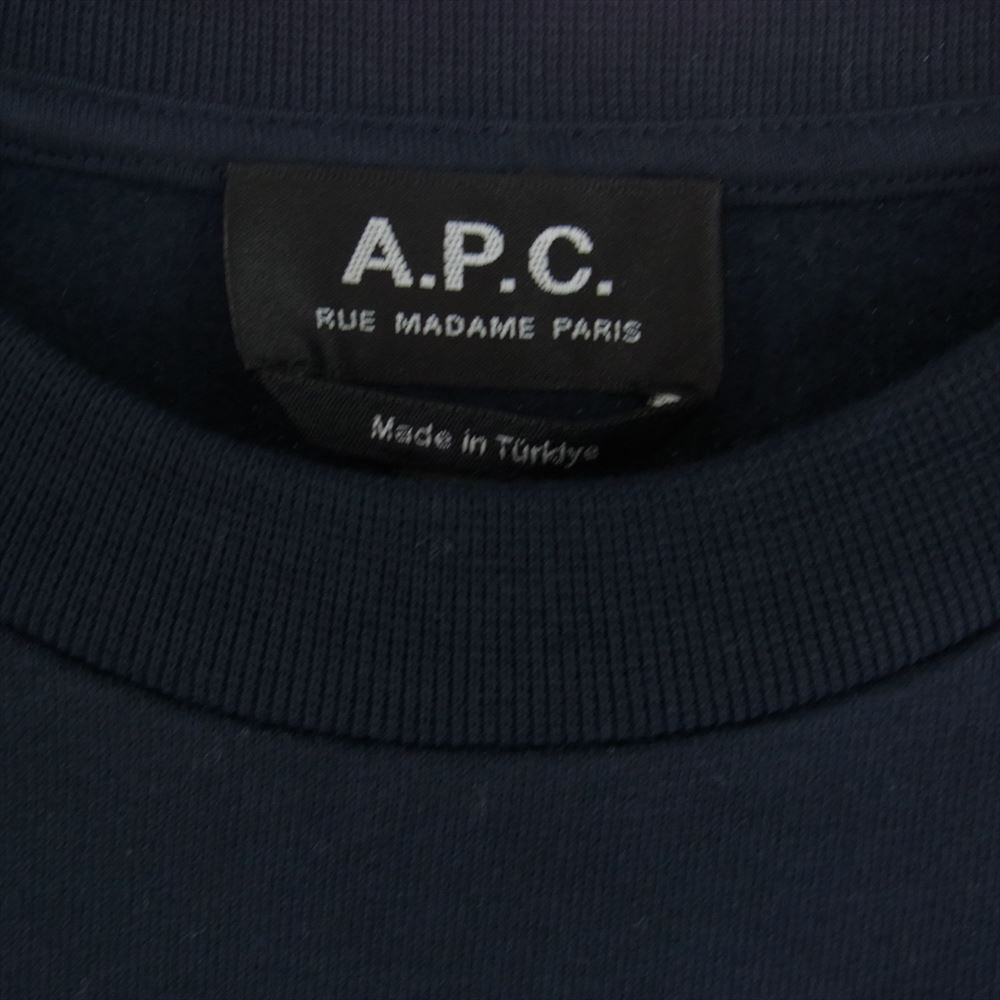 A.P.C. アーペーセー COGVF-H27843 SWEAT SHAUN HEATHERED タータンチェック柄 ロゴプリント クルーネック スウェット ダークネイビー系 XL【極上美品】【中古】