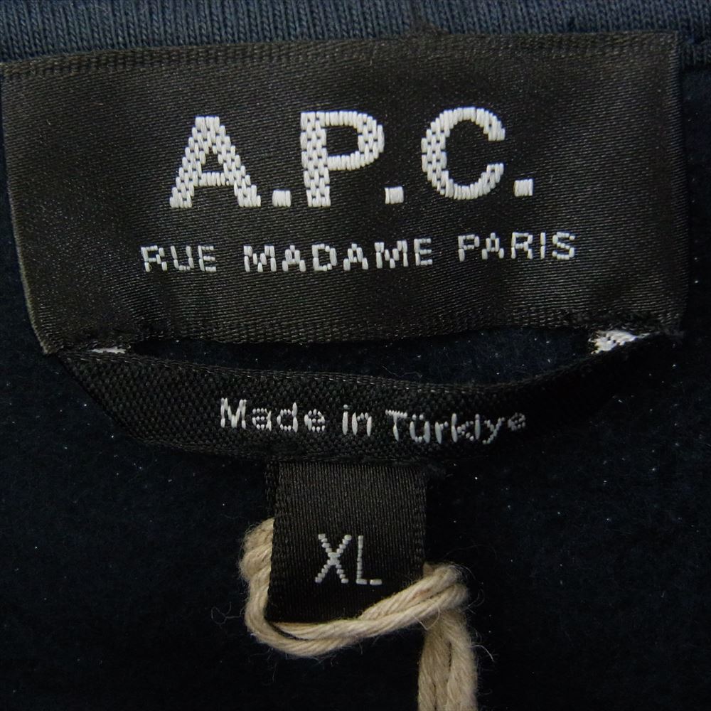 A.P.C. アーペーセー COGVF-H27843 SWEAT SHAUN HEATHERED タータンチェック柄 ロゴプリント クルーネック スウェット ダークネイビー系 XL【極上美品】【中古】