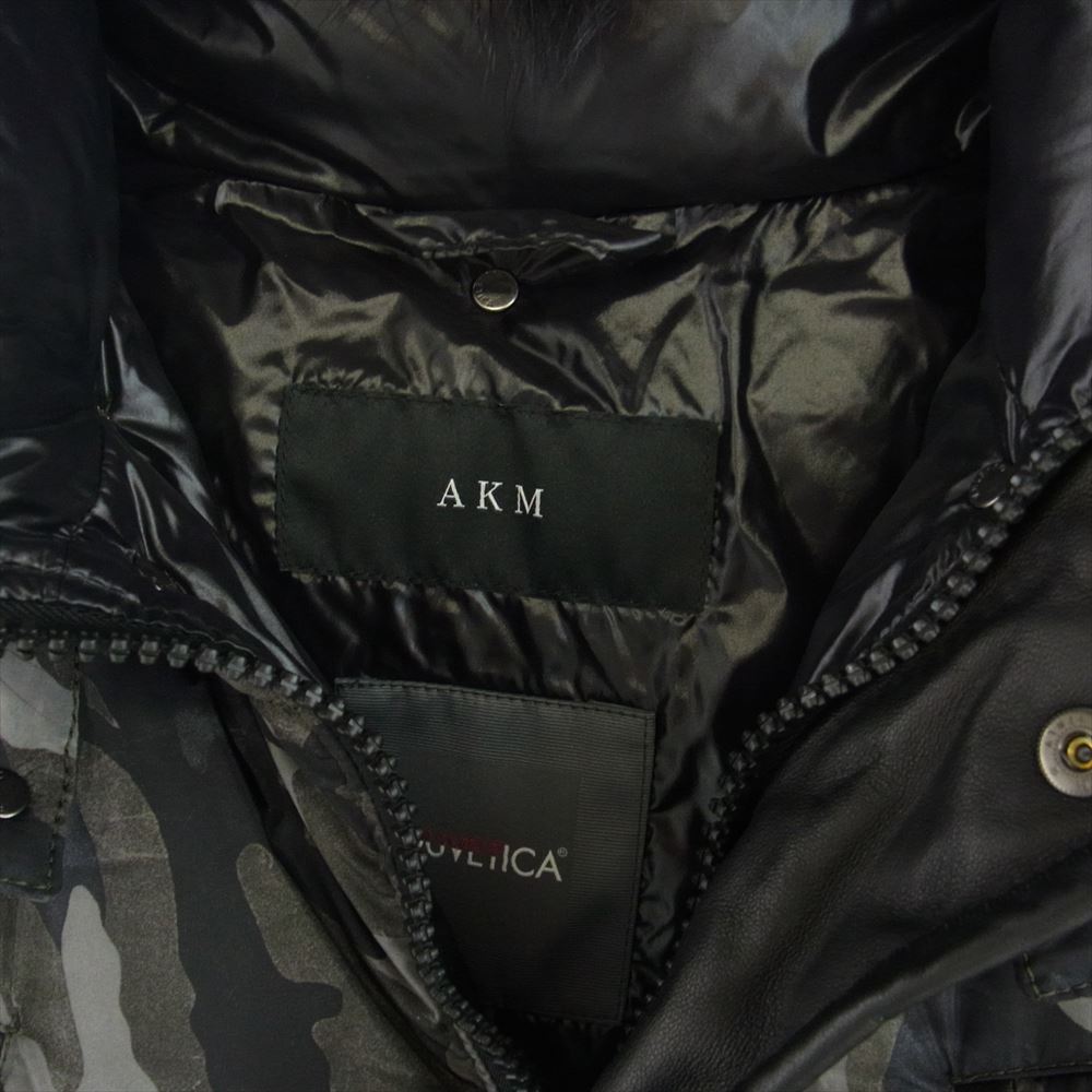 DUVETICA デュベティカ NYL008 × AKM エイケイエム LIMONTA CAMO BORDER HOODED カモフラ 迷彩柄 襟ファー ダウン ジャケット カーキ系 L【中古】