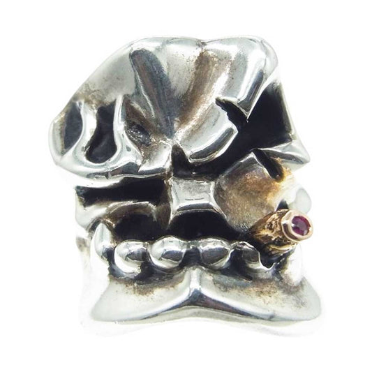 STARLIN GEAR スターリンギア ギャランティ付属 クレイジー カミカゼ パンチャーリング w/18K&ルビーシガー 天然ルビー 宝石鑑別書付き シルバー系 24号【中古】