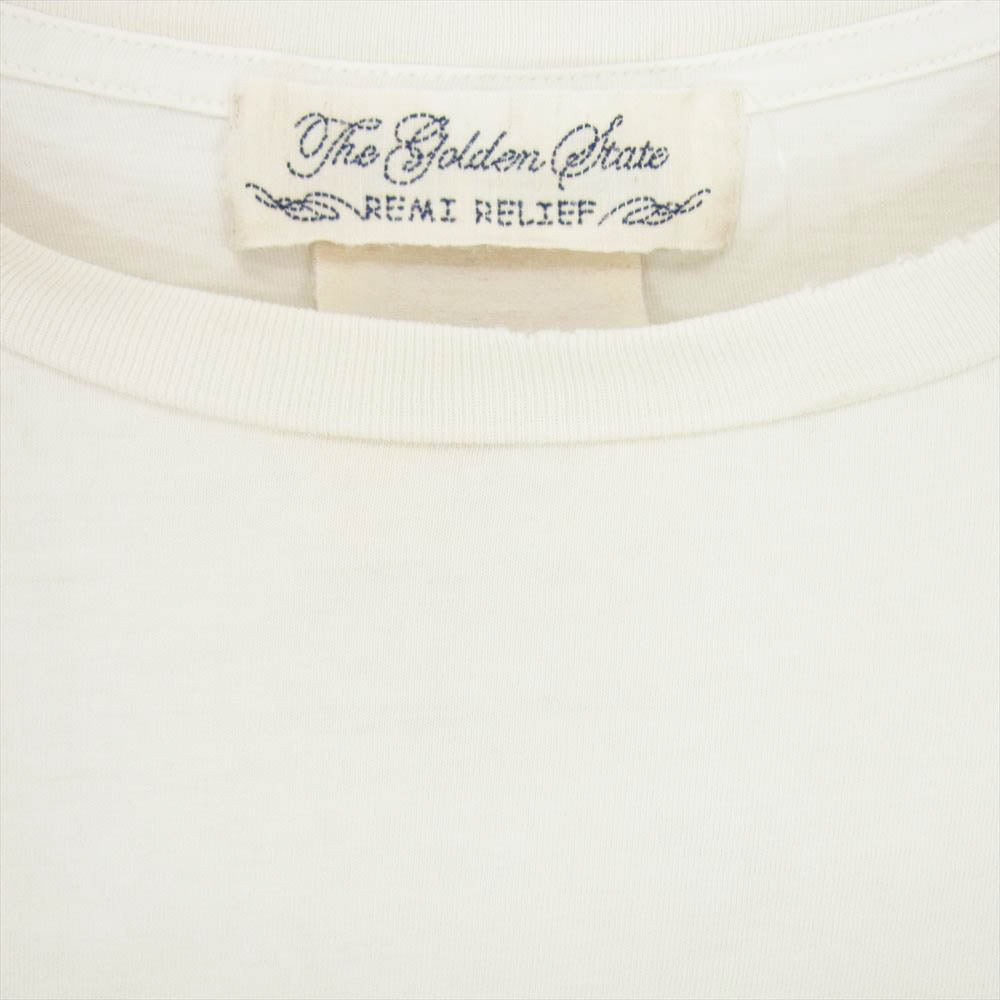 REMI RELIEF レミレリーフ サンダー ロゴ プリント クルーネック 丸首 半袖 Tシャツ オフホワイト系 L【中古】