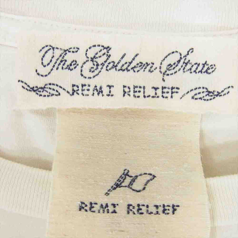 REMI RELIEF レミレリーフ サンダー ロゴ プリント クルーネック 丸首 半袖 Tシャツ オフホワイト系 L【中古】