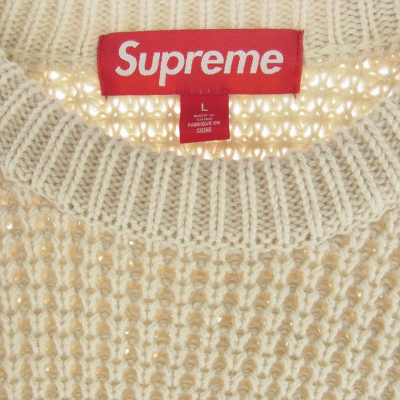 Supreme シュプリーム 24AW Waffle Small Box Sweater ワッフル スモール ボックス ロゴ セーター ニット オフホワイト系 L【極上美品】【中古】