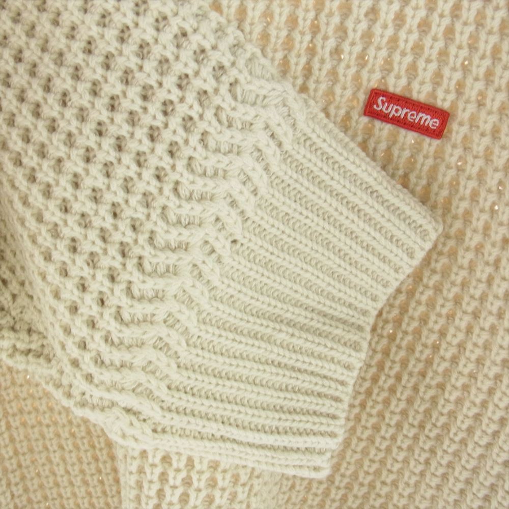 Supreme シュプリーム 24AW Waffle Small Box Sweater ワッフル スモール ボックス ロゴ セーター ニット オフホワイト系 L【極上美品】【中古】