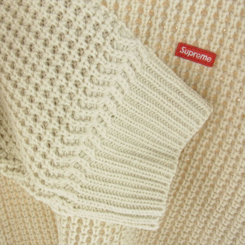 Supreme シュプリーム 24AW Waffle Small Box Sweater ワッフル スモール ボックス ロゴ セーター ニット オフホワイト系 L【極上美品】【中古】