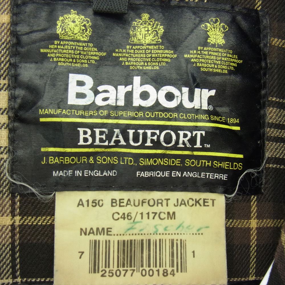 Barbour バブアー 96年製 3ワラント A150 BEAUFORT JACKET ビューフォート オイルド ジャケット  カーキ系 C46/117cm【中古】
