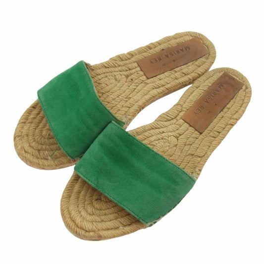 マリサ レイ DELFOS SANDALS デルフィ 藁 スエード サンダル グリーン系 37【中古】