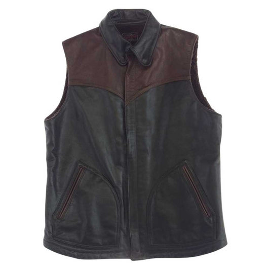 デラックスウエア D-16SP ALL HORSEHIDE VEST 裏地ボア オール ホースハイド レザー ベスト ブラウン系 ブラック系 L【中古】