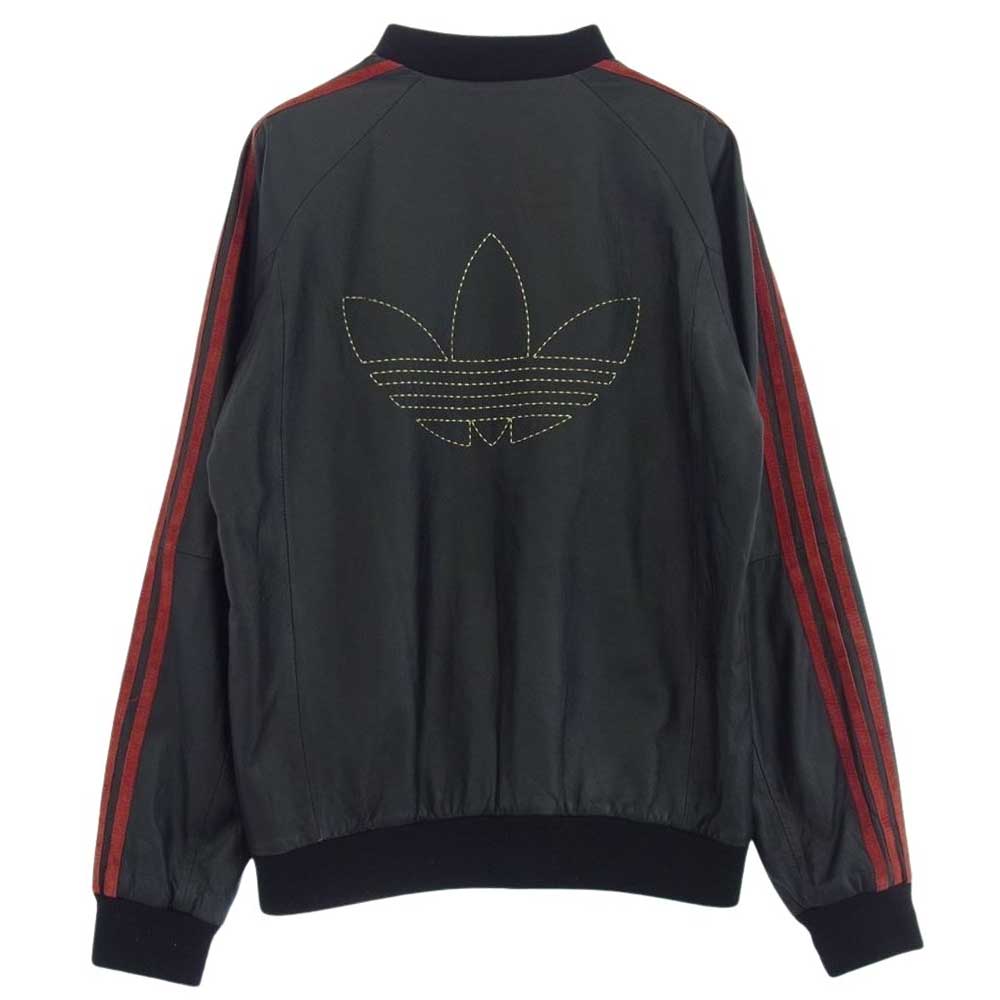 adidas アディダス O34739 SHEEPSKIN LEATHER TRACK JACKET ノーカラー トレフォイル ラムレザー トラックジャケット ブラック系 S【中古】