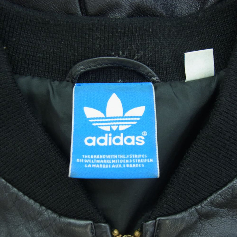 adidas アディダス O34739 SHEEPSKIN LEATHER TRACK JACKET ノーカラー トレフォイル ラムレザー トラックジャケット ブラック系 S【中古】